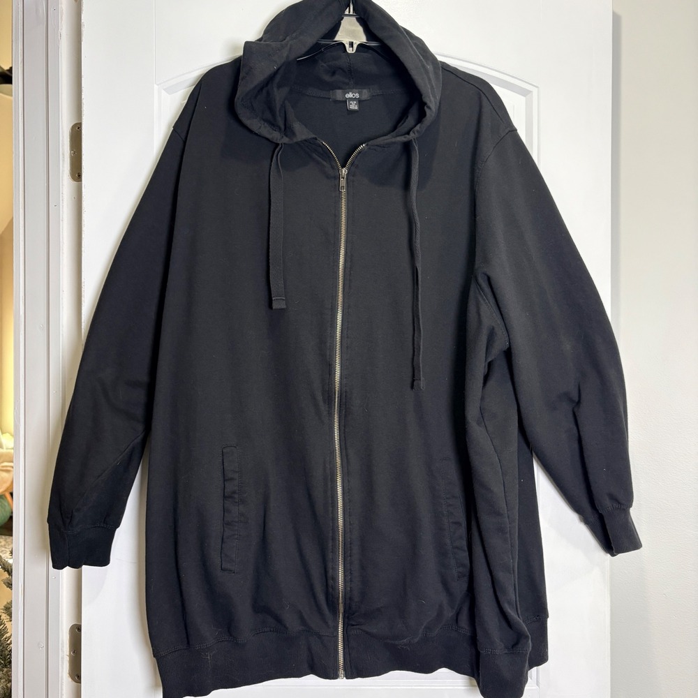 Ellos Zip Up Hoodie Womens 4X Black Cotton Blend Long Sleeve Fleece Sweatshirt